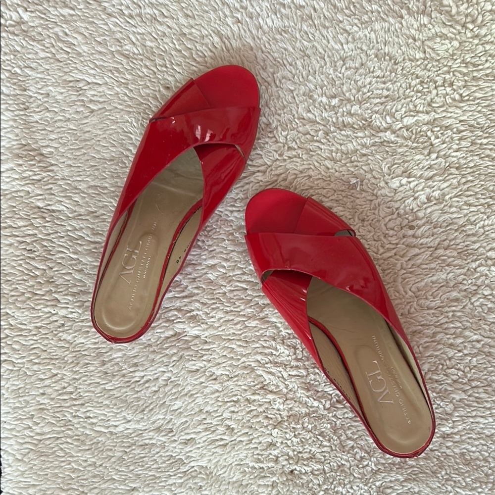 AGL Women's Red Peep Toe Flats- Sandals- like Inez!